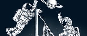 Preview wallpaper astronauts, volleyball, planet, space, art