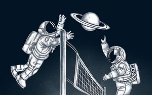 Preview wallpaper astronauts, volleyball, planet, space, art