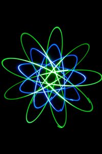 Preview wallpaper atom, molecule, element, neon, black