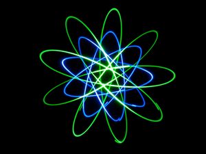 Preview wallpaper atom, molecule, element, neon, black