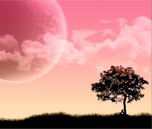 Preview wallpaper ature, tree, man, moon, grass