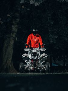 Preview wallpaper atv, motorcyclist, helmet, bike, front view