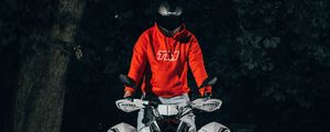 Preview wallpaper atv, motorcyclist, helmet, bike, front view