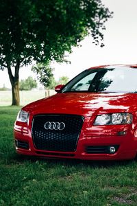 Preview wallpaper audi a3, red, front view, auto, grass