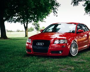 Preview wallpaper audi a3, red, front view, auto, grass