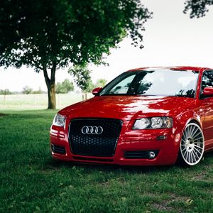 Preview wallpaper audi a3, red, front view, auto, grass