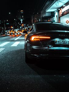 Preview wallpaper audi a5, audi, car, black, tailight, road, back view