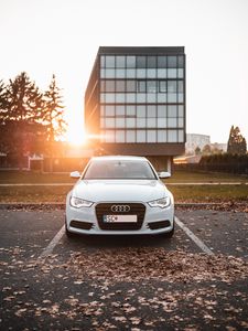 Preview wallpaper audi a7, audi, car, white, front view, sunlight