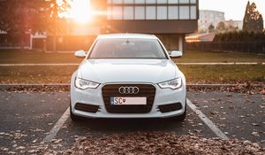 Preview wallpaper audi a7, audi, car, white, front view, sunlight