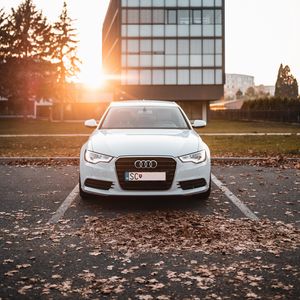 Preview wallpaper audi a7, audi, car, white, front view, sunlight