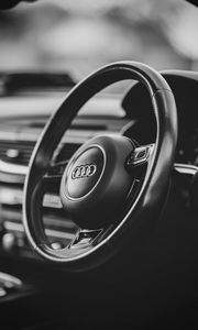 Preview wallpaper audi a7, audi, car, steering wheel, black and white