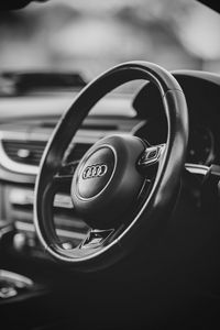 Preview wallpaper audi a7, audi, car, steering wheel, black and white