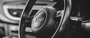 Preview wallpaper audi a7, audi, car, steering wheel, black and white