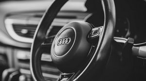 Preview wallpaper audi a7, audi, car, steering wheel, black and white
