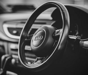 Preview wallpaper audi a7, audi, car, steering wheel, black and white