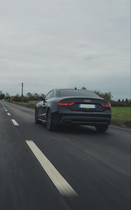 Preview wallpaper audi, car, black, road, asphalt, speed