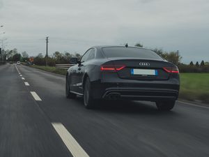 Preview wallpaper audi, car, black, road, asphalt, speed