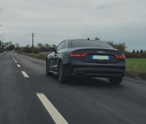 Preview wallpaper audi, car, black, road, asphalt, speed