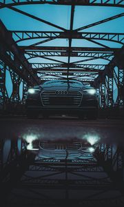 Preview wallpaper audi, car, black, bridge, road, reflection