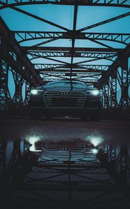 Preview wallpaper audi, car, black, bridge, road, reflection