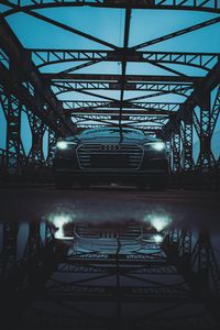 Preview wallpaper audi, car, black, bridge, road, reflection