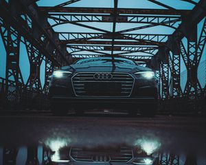 Preview wallpaper audi, car, black, bridge, road, reflection