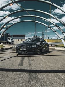 Preview wallpaper audi, car, black, bridge, road