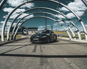 Preview wallpaper audi, car, black, bridge, road