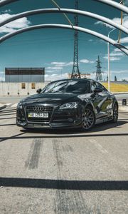 Preview wallpaper audi, car, black, asphalt, front view