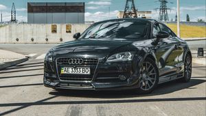 Preview wallpaper audi, car, black, asphalt, front view