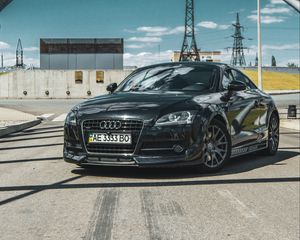 Preview wallpaper audi, car, black, asphalt, front view