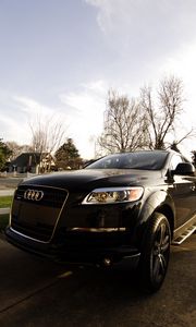 Preview wallpaper audi, car, black, headlight, front view