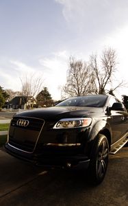 Preview wallpaper audi, car, black, headlight, front view