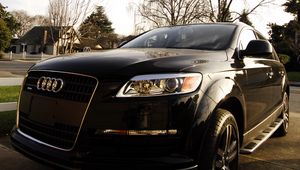 Preview wallpaper audi, car, black, headlight, front view