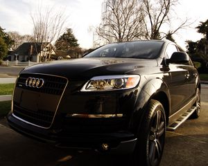 Preview wallpaper audi, car, black, headlight, front view