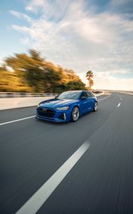 Preview wallpaper audi, car, blue, road, speed