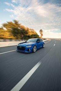 Preview wallpaper audi, car, blue, road, speed