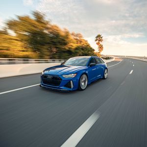 Preview wallpaper audi, car, blue, road, speed