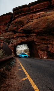 Preview wallpaper audi, car, blue, road, tunnel