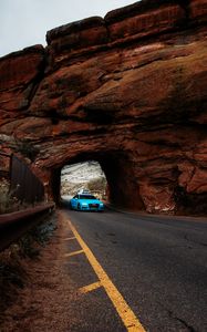Preview wallpaper audi, car, blue, road, tunnel