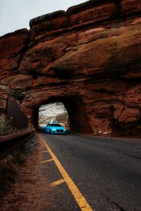 Preview wallpaper audi, car, blue, road, tunnel