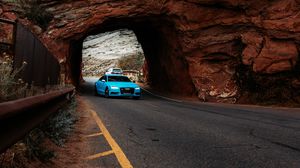 Preview wallpaper audi, car, blue, road, tunnel