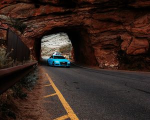 Preview wallpaper audi, car, blue, road, tunnel