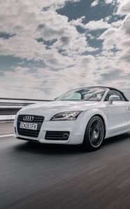 Preview wallpaper audi, car, front view, movement, white