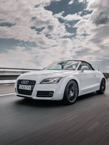 Preview wallpaper audi, car, front view, movement, white