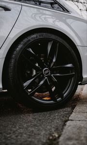 Preview wallpaper audi, car, gray, wheel, side view