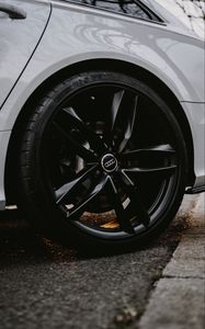 Preview wallpaper audi, car, gray, wheel, side view