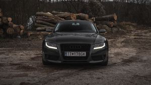 Preview wallpaper audi, car, gray, front view