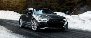 Preview wallpaper audi, car, gray, speed, road, snow, winter