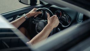 Preview wallpaper audi, car, hands, steering wheel